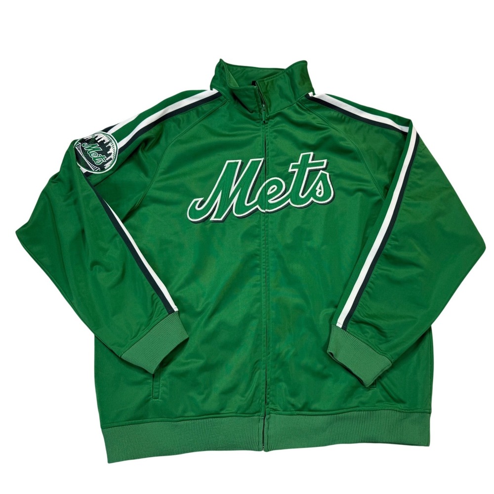 Stitches New York Mets Track Jacket Mens XL Green Excellent MLB Full Zip Striped